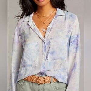​Anthropologie Cloth & Stone Bess Tie Dye Button Down Shirt XS Oversized Purple